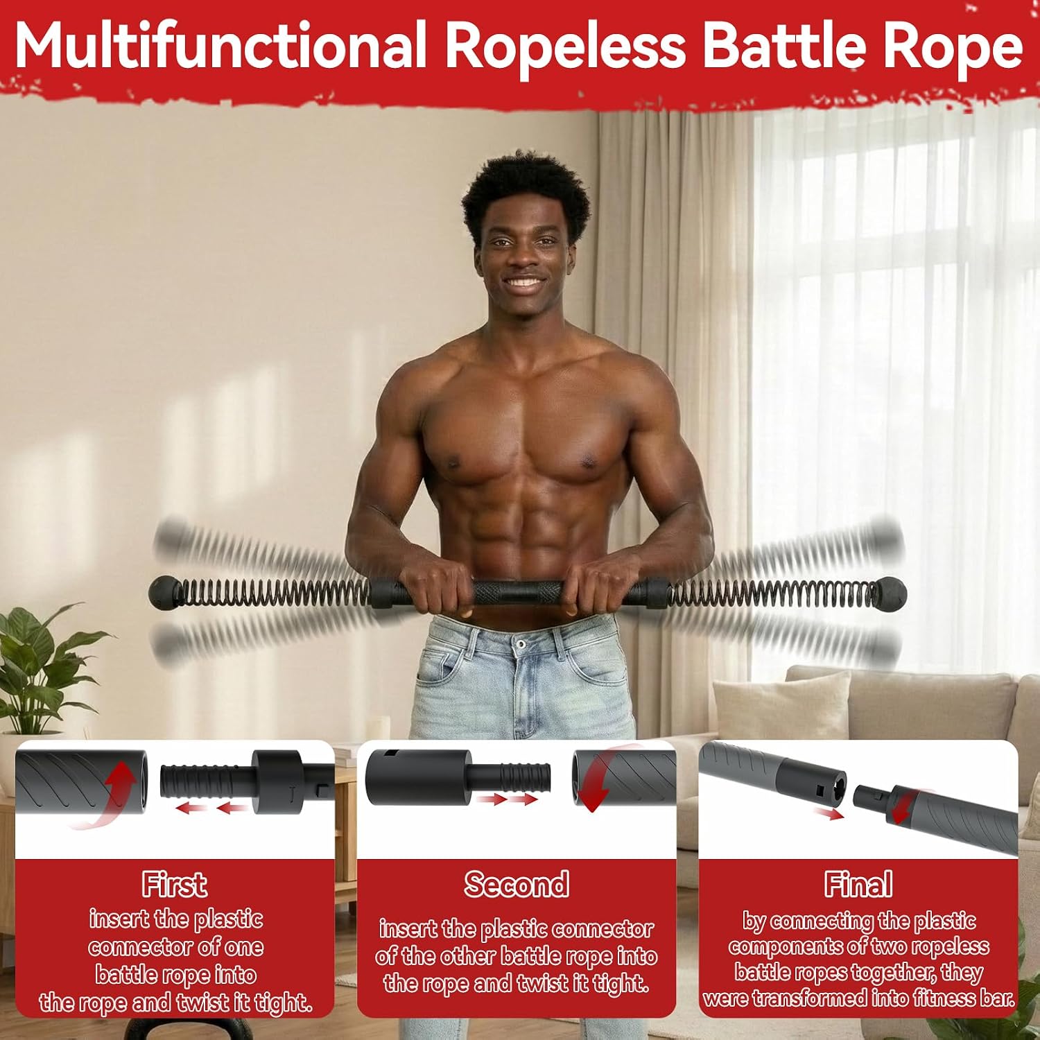 Heavy Equipment Gym - 2-in-1 Upgraded Cordless Battle Rope Power